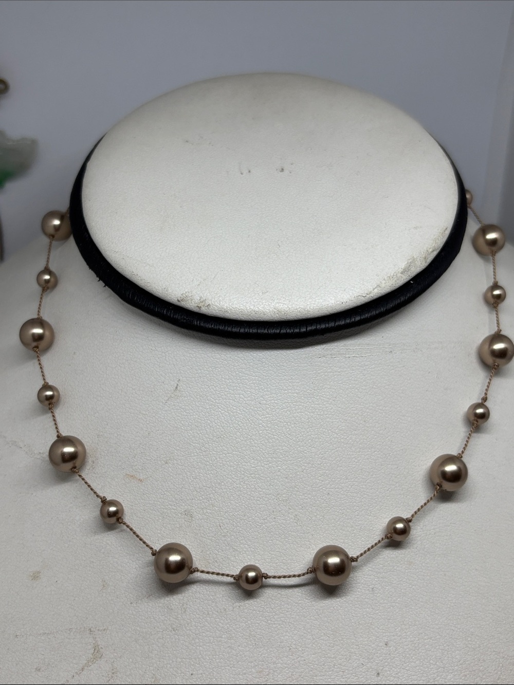 Elegant Swarovski 4mm & 8mm Champagne Crystal pearl tin cup Necklace